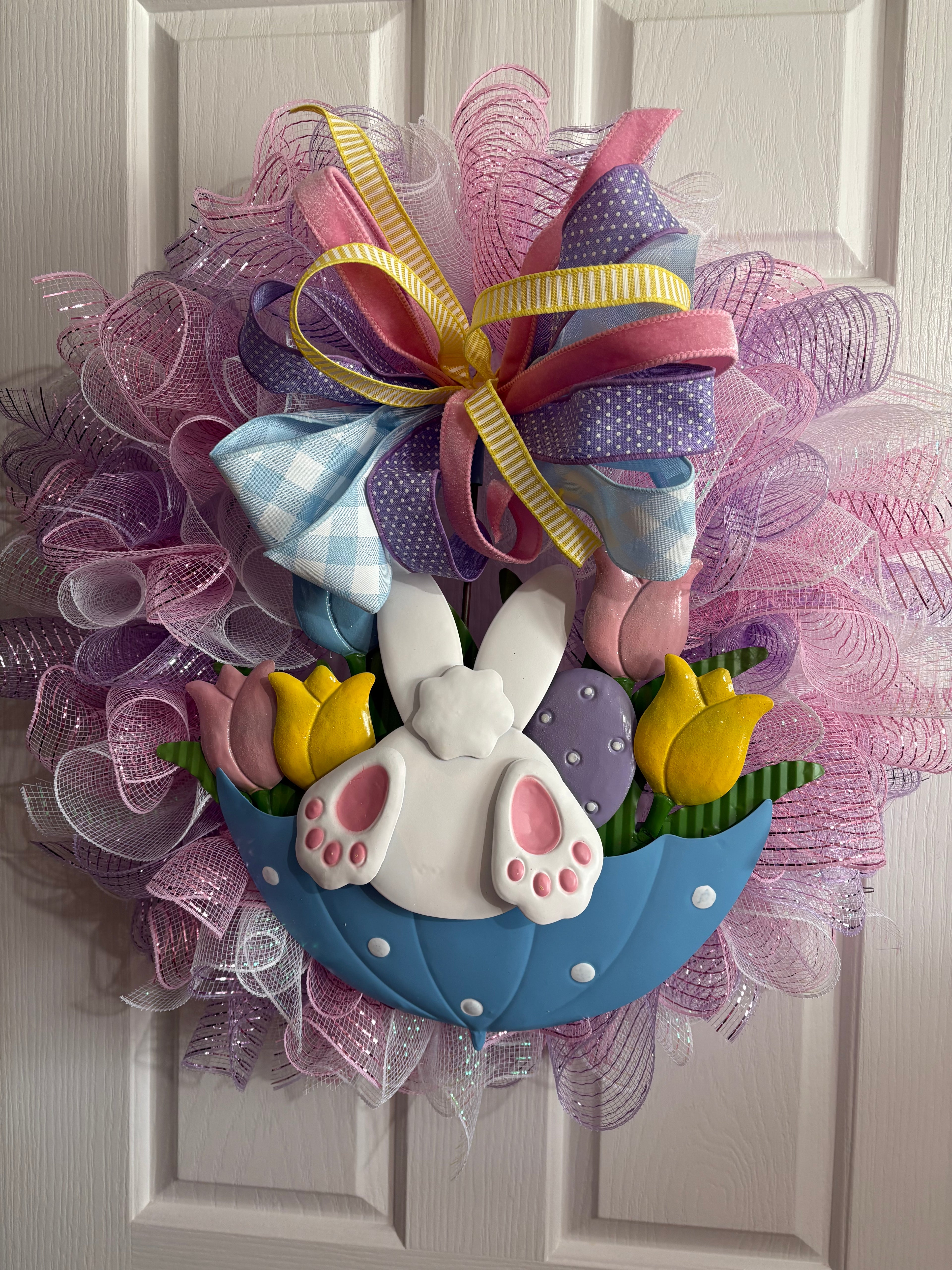 Bunny in the Umbrella Deco Mesh Wreath
