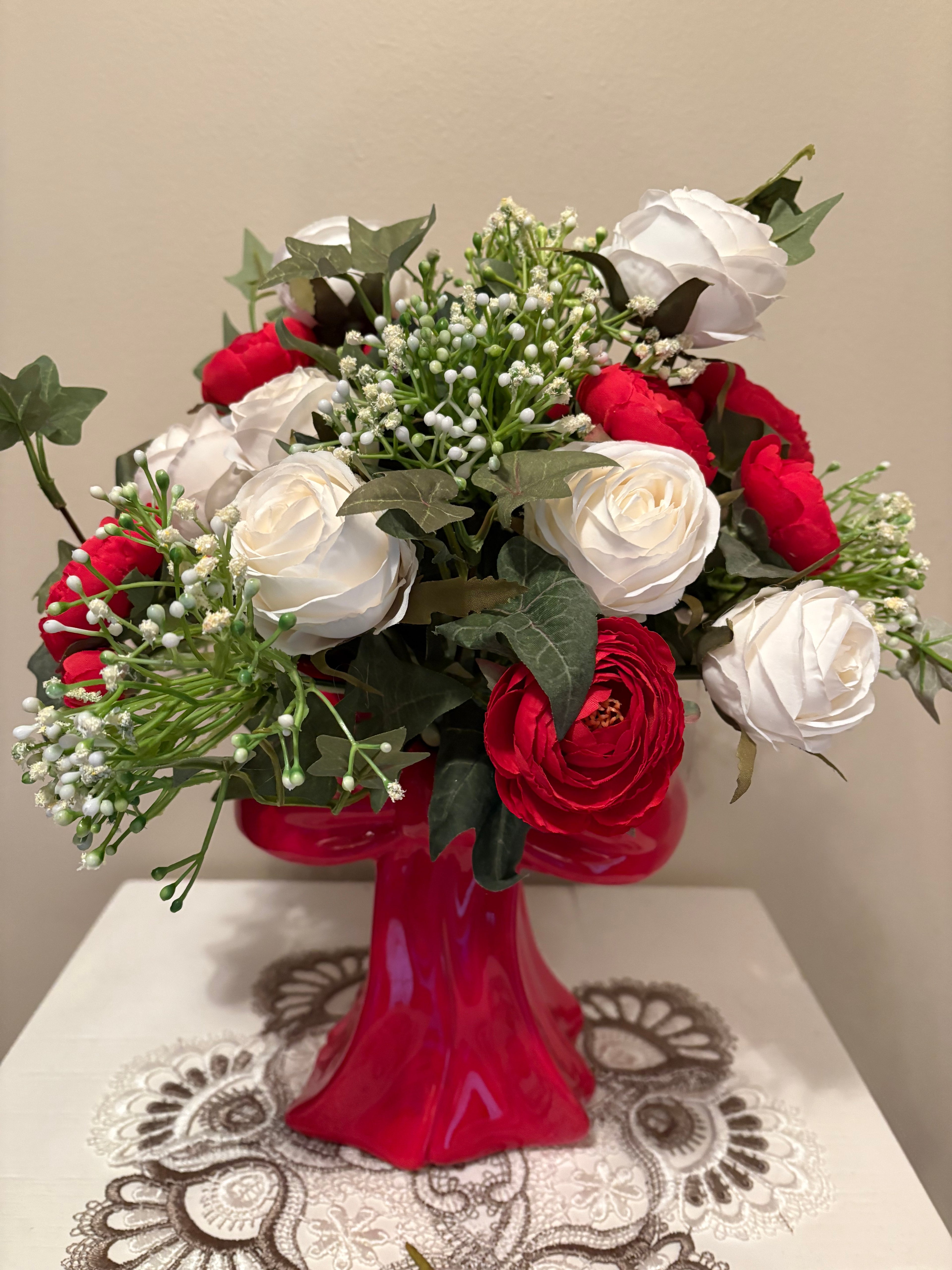 Red Ribbon Ceramic Vase