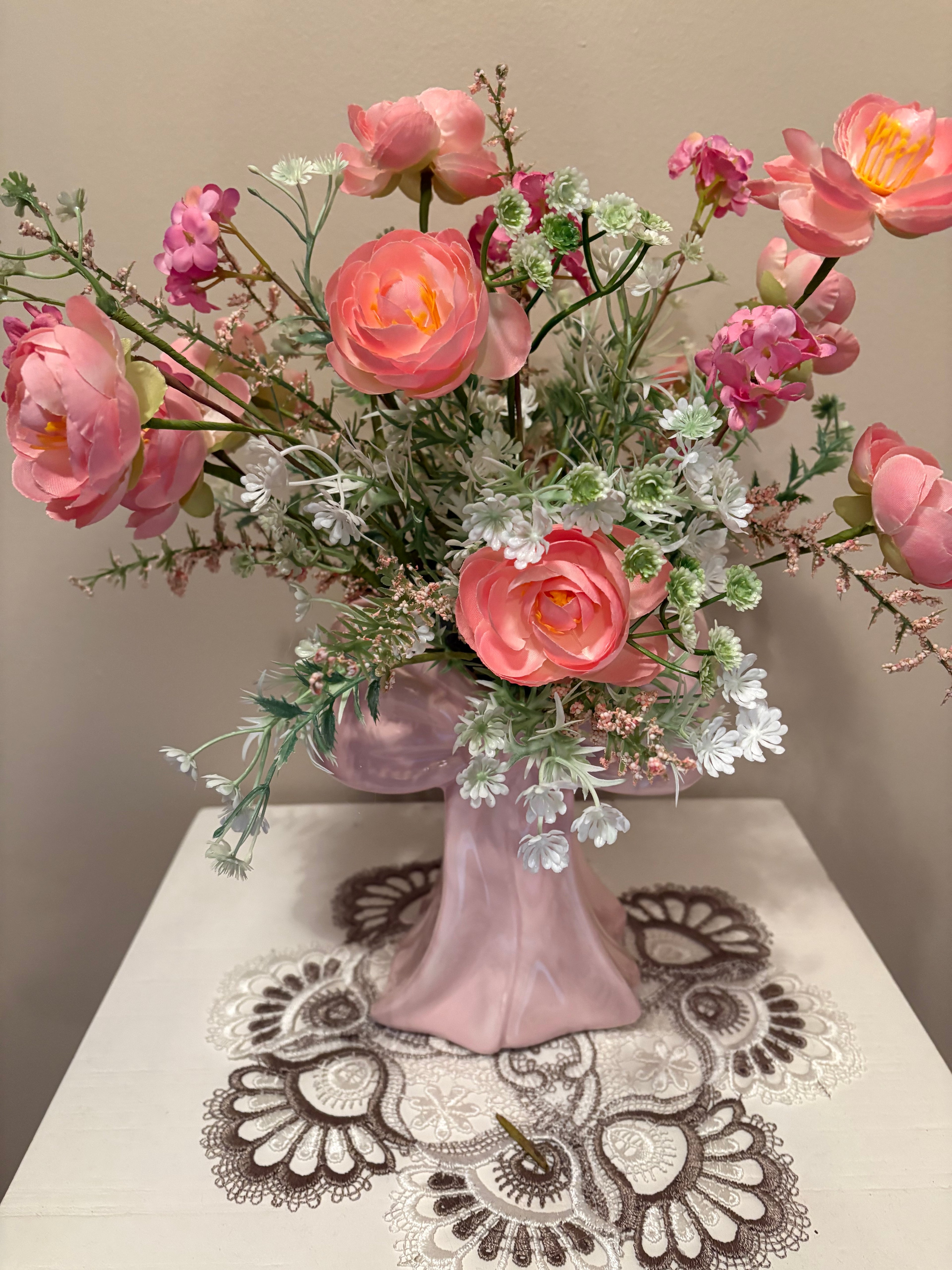 Pink Floral with ceramic ribbon vase