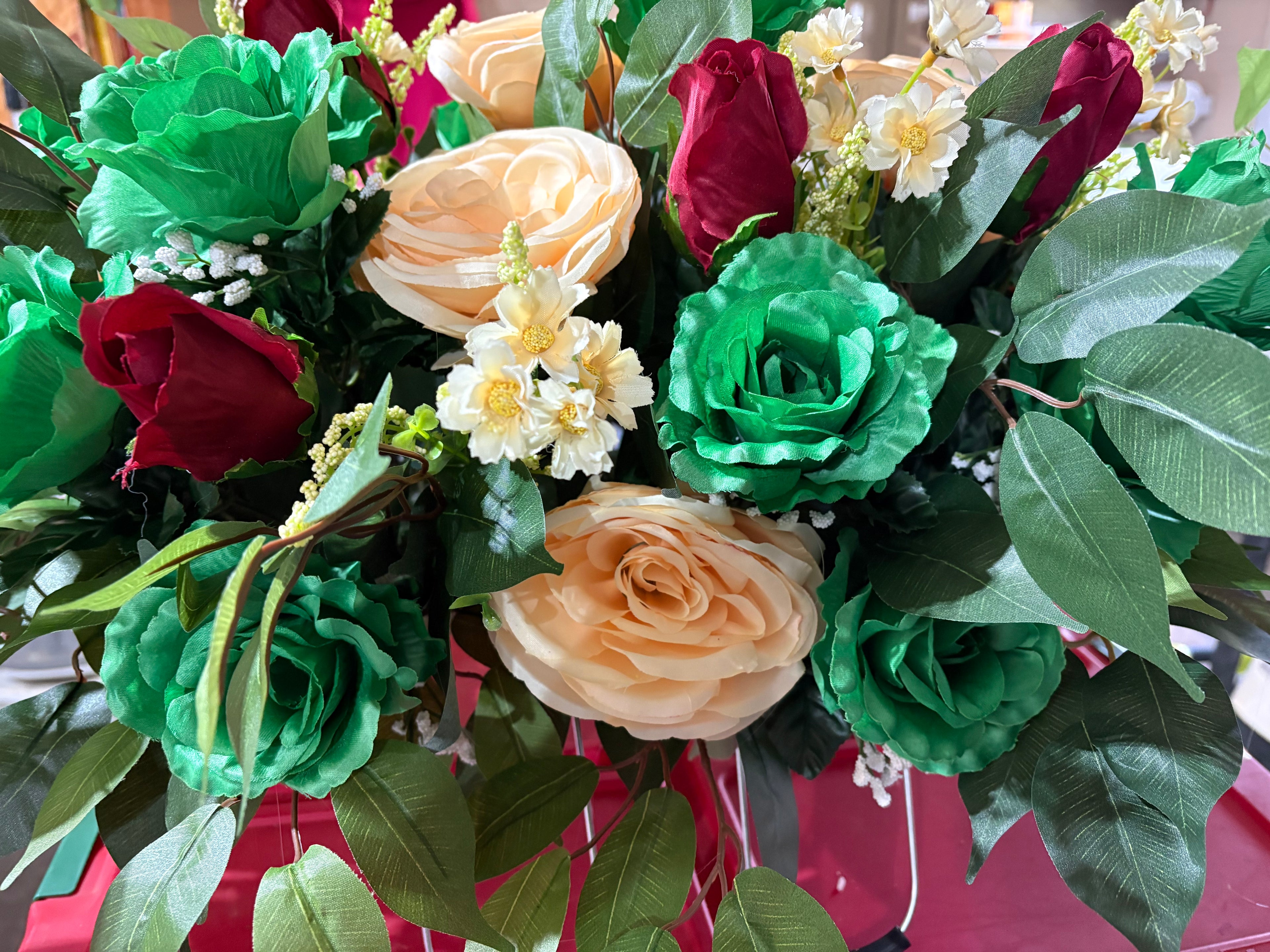 Green, Cream and Burgundy Saddle